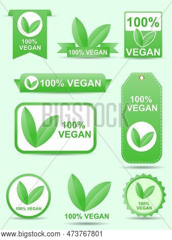 Vector Drawing. Set Of Signs 100 Proc Vegan