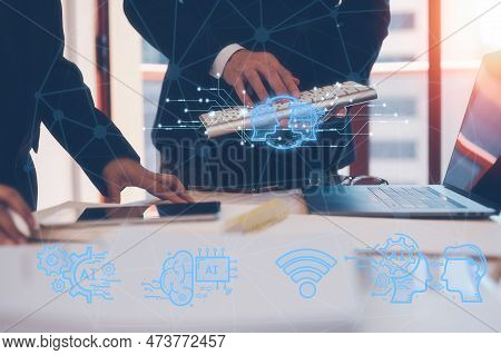 Ai Technology Information Transfromation Technology Concept, Developer Programer Discussion On Table