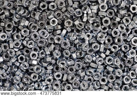 Bunch Of Galvanized Hexagon Nuts For Bolts For Fasten Multiple Parts Together, Hardware Fasteners. M