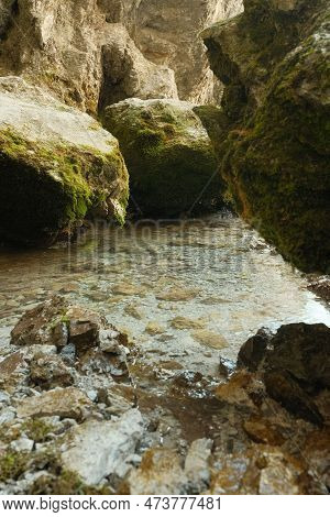 Crystal Clear Blue Water At The Birnbachloch Spring Near Leogang, Austria