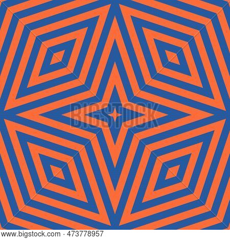 Vector Geometric Seamless Pattern With Lines, Stripes. Bright Blue And Orange Color. Stylish Abstrac