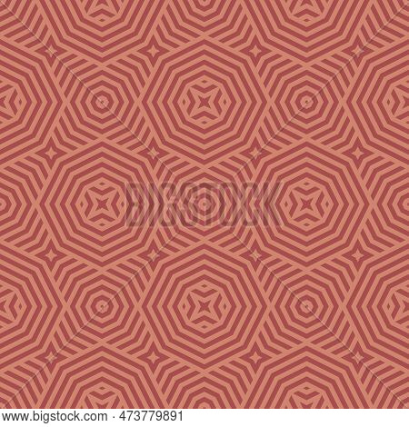 Geometric Line Vector Seamless Pattern. Abstract Striped Ornament. Soft Orange And Maroon Color Text