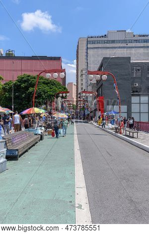 Sao Paulo, Sp, Brazil - December 31, 2022: View Of Liberdade, A Japanese-themed Neighborhood, On Gal