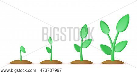 3d Sprouts. Phases Plant Growing.evolution Concept. Seeds Sprout In Ground. Sprout, Plant, Tree Grow