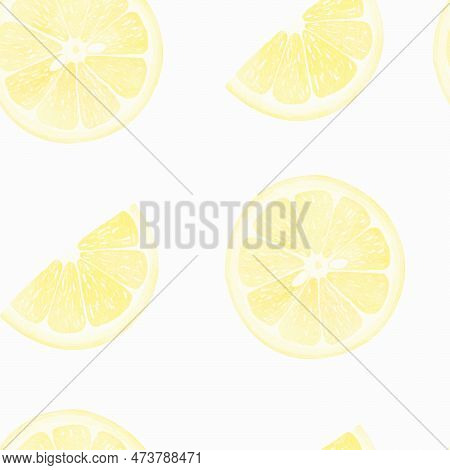 Watercolor Seamless Pattern With Yellow Lemon Branch Isolated On White Background. Illustration For 