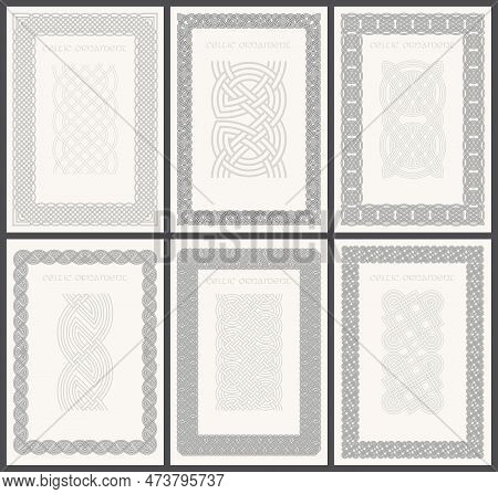 Celtic Knot Braided Frame Border Ornaments Set. Rectange Size.
