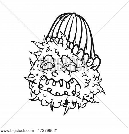 Terror Cannabis Bud Plant Monster Illustrations Monochrome Vector For Your Work Logo, Merchandise T-