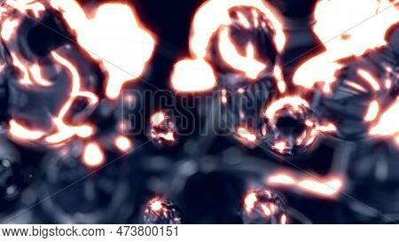 Dark Shadow Grey Diaphanous Film Spheres Glowing Red On Blackness - Abstract 3d Rendering