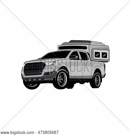 Family Rv Camping Caravan. Tourist Car And Tent For Outdoor Recreation And Travel. Mobile Home Truck