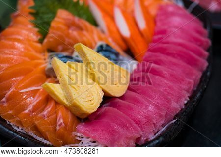 Sashimi, Mixed Sashimi With Tuna, Fresh, Cold, Delicious. Japanese Food Sashimi Sets