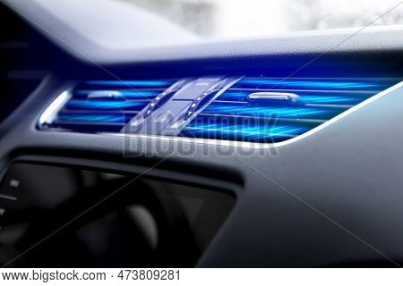 Modern Car Dashboard With Air Currents From Vents. Car Air Conditioning. Air Filtration. Cabin Filte