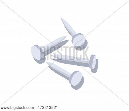 Isometric Construction Nails Concept. Metal Object For Repair And Building, Inventory. Set Of Differ