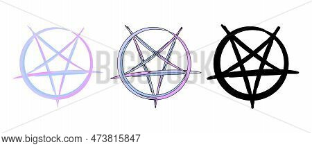 Pentagram Brush Stroke. Gothic Design For Prints. Comic Style Illustration. T-shirt Print For Horror