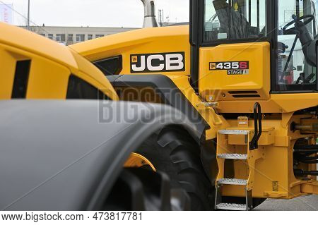 Kaunas, Lithuania - March 30, 2023: Jcb Heavy Duty Equipment Vehicle And Logo Clode-up At Internatio