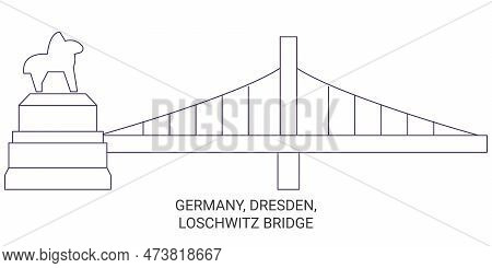 Germany, Dresden, Loschwitz Bridge Travel Landmark Vector Illustration