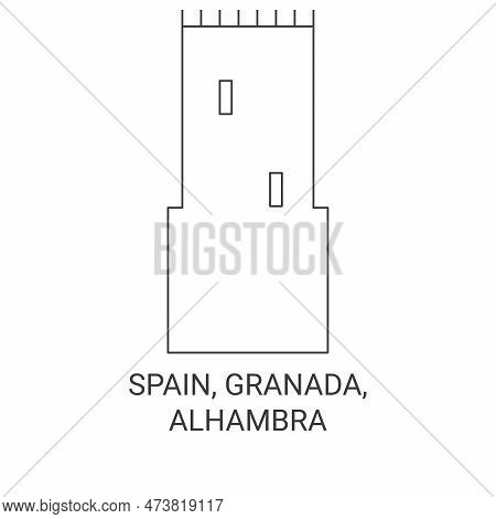 Spain, Granada, Alhambra Travel Landmark Vector Illustration