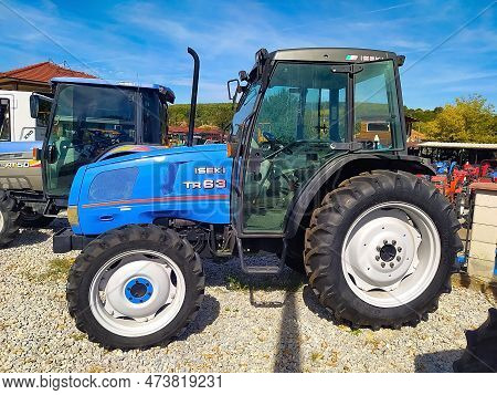 Bucharest, Romania - September 12, 2022: Iseki Tractor Tr63, Employees Are Presenting The Use Of A L
