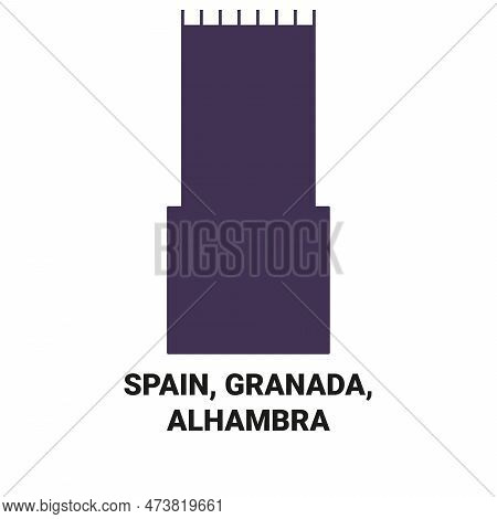Spain, Granada, Alhambra Travel Landmark Vector Illustration