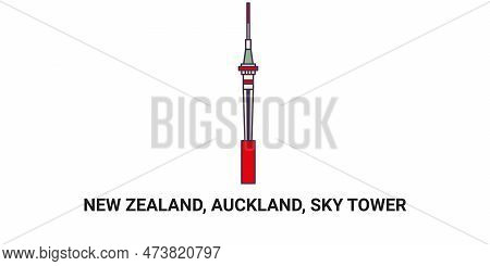 New Zealand, Auckland, Sky Tower, Travel Landmark Vector Illustration