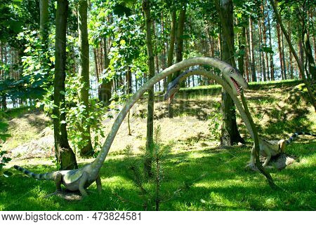 Rogowo, Poland - July 26, 2007: Dinosaur Tanystroph, Tanystropheus Longobardicus In Jurassic Park, D
