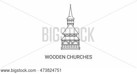 Romania, Wooden Churches Travel Landmark Vector Illustration