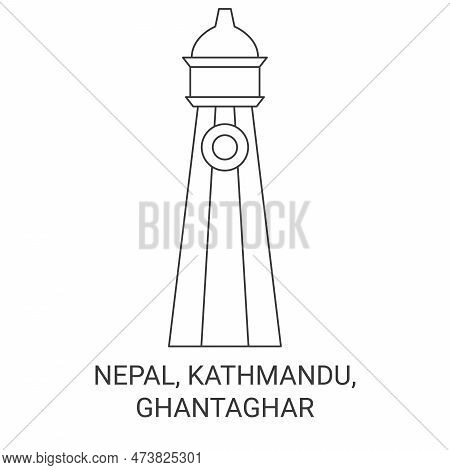 Nepal, Kathmandu, Ghantaghar Travel Landmark Vector Illustration