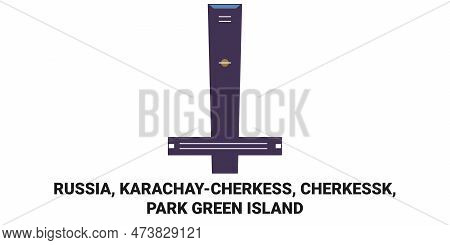 Russia, Karachaycherkess, Cherkessk, Park Green Island Travel Landmark Vector Illustration