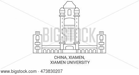 China, Xiamen, Xiamen University Travel Landmark Vector Illustration