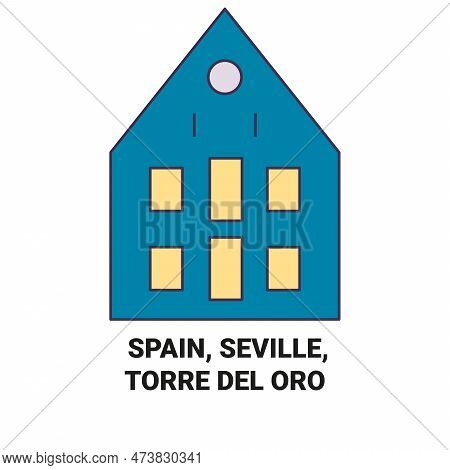 Spain, Seville, Torre Del Oro Travel Landmark Vector Illustration