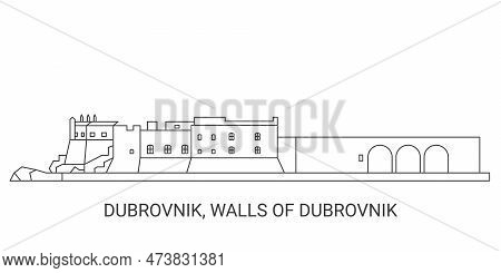 Croatia, Dubrovnik, Walls Of Dubrovnik, Travel Landmark Vector Illustration
