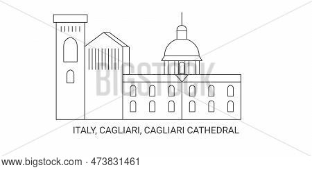 Italy, Cagliari, Cagliari Cathedral, Travel Landmark Vector Illustration