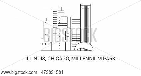 United States, Illinois, Chicago, Millennium Park, Travel Landmark Vector Illustration