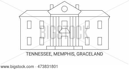 United States, Tennessee, Memphis, Graceland, Travel Landmark Vector Illustration
