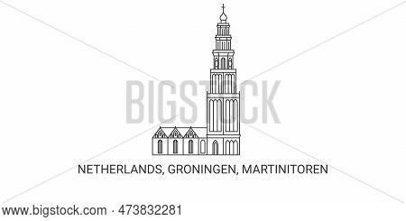 Netherlands, Groningen, Martinitoren, Travel Landmark Vector Illustration