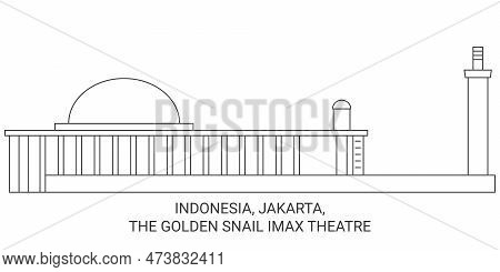 Indonesia, Jakarta, The Golden Snail Imax Theatre Travel Landmark Vector Illustration