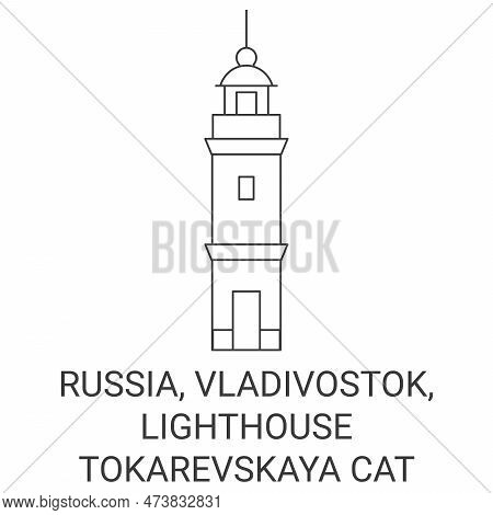 Russia, Vladivostok, Lighthouse Tokarevskaya Cat Travel Landmark Vector Illustration