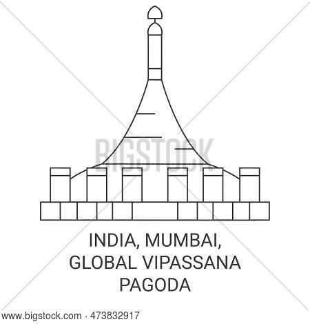India, Mumbai, Global Vipassana Pagoda Travel Landmark Vector Illustration