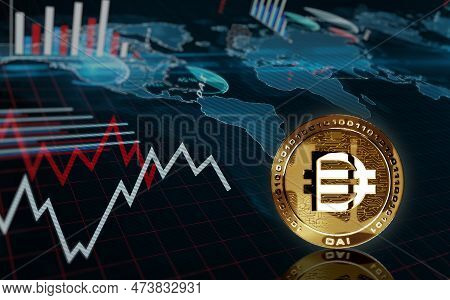 Dai Eth Stablecoin Cryptocurrency Golden Coin 3D Illustration
