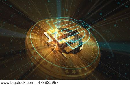Dai Eth Stablecoin Cryptocurrency Golden Coin 3D Illustration