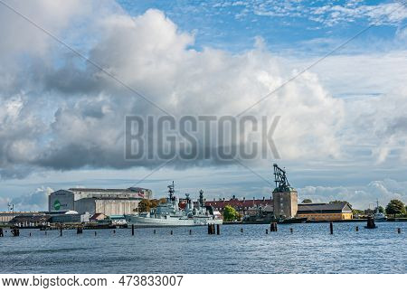 Copenhagen, Denmark - September 13, 2010: Landscape, Hdms Peder Skram Museum War Frigate Docked At H