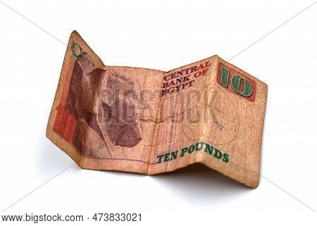 Egyptian Ten Pounds Banknote Isolated On White Background