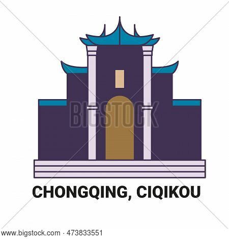 China, Chongqing, Ciqikou, Travel Landmark Vector Illustration
