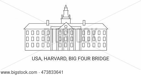 United States, Harvard, Big Four Bridge, Travel Landmark Vector Illustration