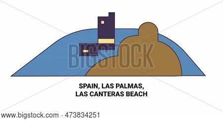 Spain, Las Palmas, Las Canteras Beach Travel Landmark Vector Illustration