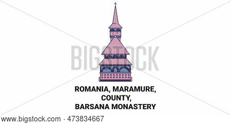 Romania, Maramure, County, Barsana Monastery Travel Landmark Vector Illustration