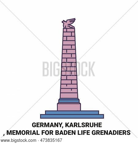 Germany, Karlsruhe, Memorial For Baden Life Grenadiers Travel Landmark Vector Illustration