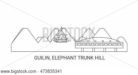 China, Guilin, Elephant Trunk Hill, Travel Landmark Vector Illustration
