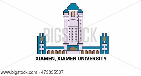 China, Xiamen, Xiamen University, Travel Landmark Vector Illustration