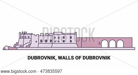 Croatia, Dubrovnik, Walls Of Dubrovnik, Travel Landmark Vector Illustration