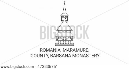 Romania, Maramure, County, Barsana Monastery Travel Landmark Vector Illustration